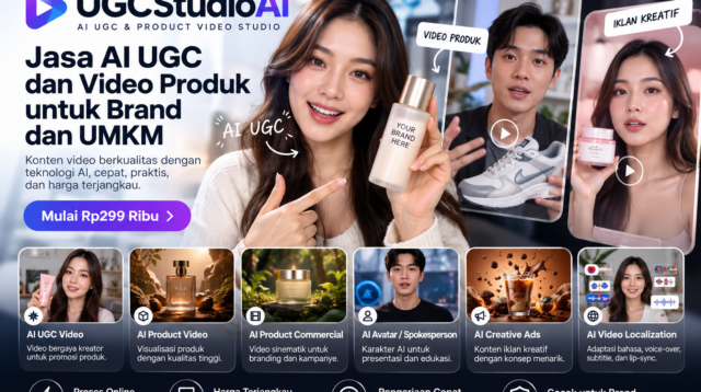 UGCStudioAI menawarkan jasa AI UGC dan video produk berbasis kecerdasan buatan untuk brand dan UMKM Indonesia